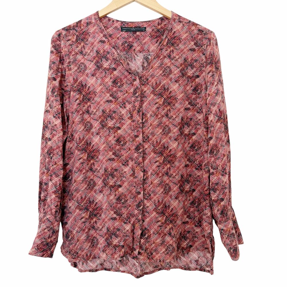 Peruvian Connection Floral Button Front Blouse Sz M